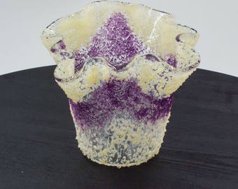 Votive candle holder in purple amethyst fused glass