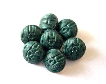 10 Glass buttons, antique, vintage, blue green 9mm