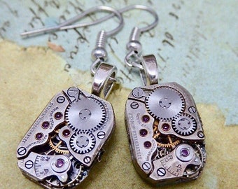 Jeweled Watch movement earrings - Steampunk Earrings - Watch Movements - Repurposed art