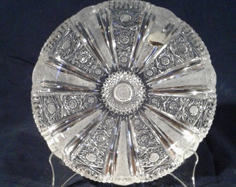 Vintage Lead Crystal Cut Glass Hand-Etched Plate