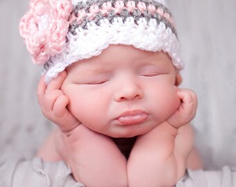 Baby Girl Hat, Ready to Ship, Newborn Photo Prop, Infant Hat, Children's Hat, Coming Home Hat, Crochet Baby Hat, New Baby Gift, Baby Girl