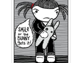 Smile or Else- Strange Humor All Occasion - GingerDead Greeting card by Calan Ree