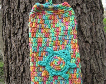 Crochet Turtle Plastic Bag Holder in Spring Colors, Turtle Kitchen Decor in Bright Green and Multicolors, Walmart Bag Holder by Charlene