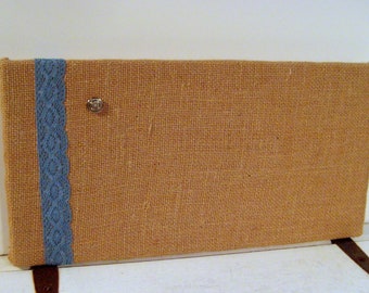 Burlap Message Board made with Burlap and Lace, Bulletin Board for your Dorm, office or for Wedding decor, custom made for you