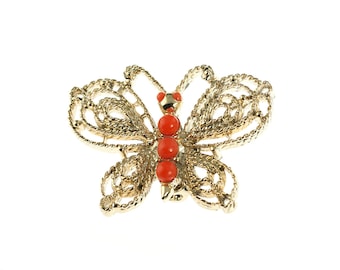 Gold Plated Orange Butterfly Pin