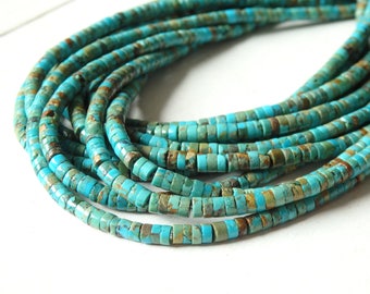 4mm Natural turquoise heishi beads - full strand of irregular turquoise heishi beads, Non-dyed turquoise beads, blue green turquoise heishi