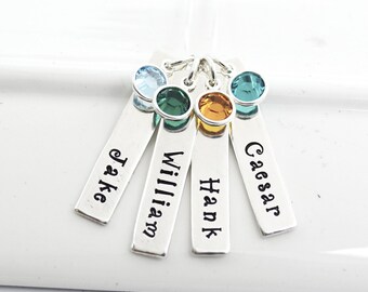 Personalized Hand Stamped Mothers Necklace Grandmother Jewelry | Mother of Four Bar Children's Names with Birthstones