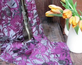 Floral Scarf, Brown Scarf, Vintage Scarf, 1990s Scarf, Satin Scarf, Magenta Scarf, Evening Scarf, Ladies Scarf, Womens Scarf, Pretty Scarf