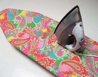 Ironing Board Cover TABLE TOP - retro paisley bright pink, green aqua and yellow