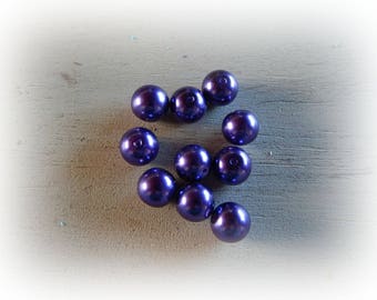 10 round purple glass beads - 10 mm