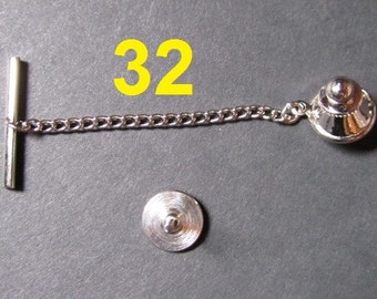 32 Sets - Silver Tone Tie Tacks (Spring Loaded Clutch and Chain)
