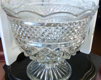 Large Vintage Diamond Cut Crystal Compote