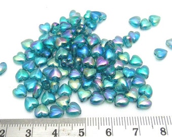100 Vintage German Acrylic Beads Puffed Hearts 6mm Blue (B3h)