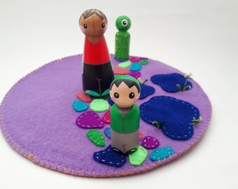 Felt Playscape/Play Mat/Peg Dolls/Pretend Play/Imagination/Play/Stone Pathway/Peg People Accessory/Waldorf/Story Teller/Water/Duck Ponds