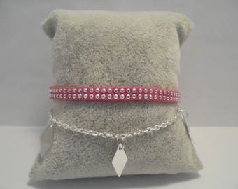 Woman 2 in 1 suede bracelet, rhinestone and silver