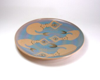 Mermaid Plate Pottery Serving Platter Tan Porcelain