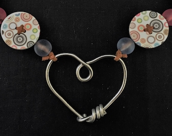 Heart Pendant and Buttons Necklace
