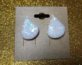 Opal Shimmer Clay Teardrop Earrings!