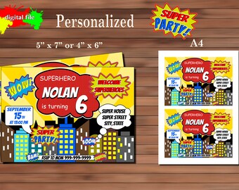 SuperHeroes Birthday Invitation, Super Hero Party Invitation, PDF