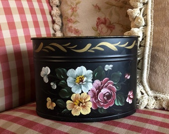 French Country handpainted Floral Roses Tole Office Desk Container