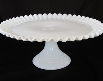 Vintage Fenton Hobnail Milk Glass Cake Stand or Cake Plate - Vintage Wedding Cake Stand