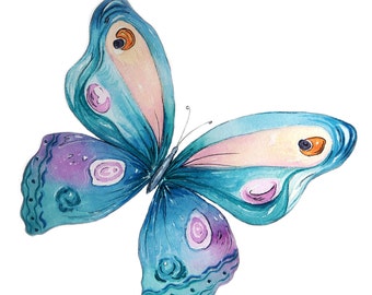 The Blue butterfly watercolor Clip art, watercolor butterfly, insect art, butterfly art, butterfly lover gift, butterfly decor