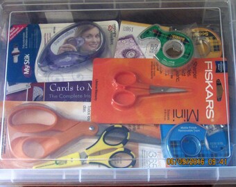 Iris Folding Supplies Kit: Exacto Knife, Cutting Mat. Cutter Bee, Mini & 8" Scissors. Scotch Tape, Bone Folders, Mounting Squares, Container