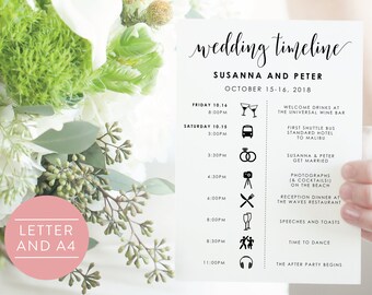 Wedding Timeline-Editable Timeline-Wedding Schedule-Order of Events-Wedding Day Timeline-Printable Wedding Itinerary-Editable PDF-#SN022_FP