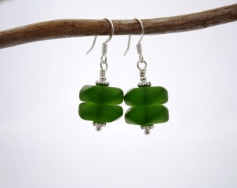 Green Sea Glass Earrings, Seaglass Earrings Beach Glass Earrings Seaglass Jewelry Green Earrings Sea Glass Jewelry, Beach Jewelry, Ocean 090