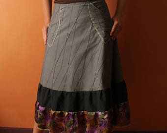 Long Wrap Skirt (one size fits most small - large) gray, black, purple, pockets