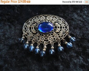 ON SALE Vintage Blue Brooch Pin Retro Collectible Costume Jewelry 60s
