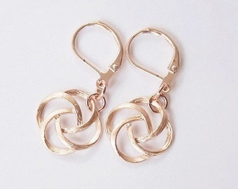 Handmade Rose Gold Earrings Rose Gold Dangle Earrings Rose Gold Knot Earrings