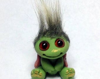OOAK Tiny Turtle Goblin Trollfling Troll "Elmer" by Amber Matthies