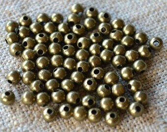 500pcs Metal Bead Antiqued Gold Plated Brass 3mm Smooth Round