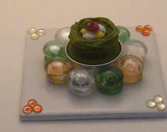 Handmade candle holder with candle bgr29 green nest