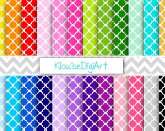 Rainbow and Pastel Quatrefoil Digital Printable Papers for Personal and Commercial Use (0035)