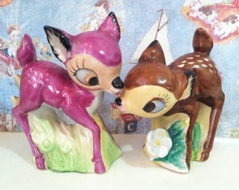 FREE Shipping Rare Vintage Purple Deer Falina Brown Bambi Salt & Pepper Shakers Collectibles or Cake Toppers