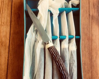 Vintage Steak Knives-Set of 6 Steak Knives-Boxed Set of Steak Knives-1970's-Vintage Cutlery-Made in Japan-Hollow Ground Steak Knives.