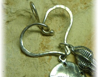 Heart Shaped Charm Holder for Your Own Charms - Sterling Silver Thick Organic- Choose Your Finish - Handmade to Order