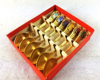 Set Of 6 Tea Spoons Vintage Teaspoon Set Ornate Teaspoons Floral Teaspoons Colorful Teaspoons