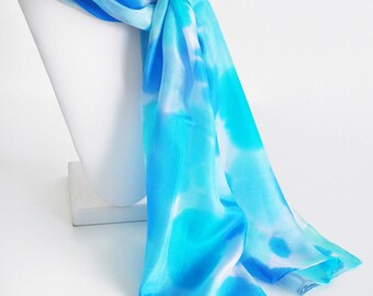 Silk scarf painted by hand, "Watercolor" blue gray purple