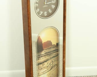 vintage 1970s kitsch 34 mirrored wall clock with beach scene tacky cool unique - Mirrored Wall Clock vintage 1970s kitsch 34 mirrored wall clock with beach scene tacky cool unique - Mirrored Wall Clock