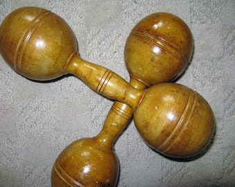 Antique vintage Maple Barbells, Wood Hand Weight Dumbbells, Vintage Sporting Goods,2 Pound Weight, vintage sports antique sporting goods
