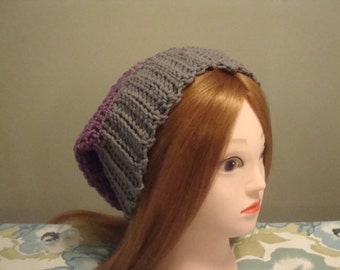 Slouch Hat, Slouchy Beanie, Purple Slouch Beanie, Woman's Crochet Hat, Womens Slouchy Hat, Womens SLouchy Beanie, Womens Purple Gray Slouch
