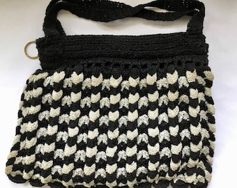1930’s Crochet Purse / Black White Crochet Purse / Vintage Purse