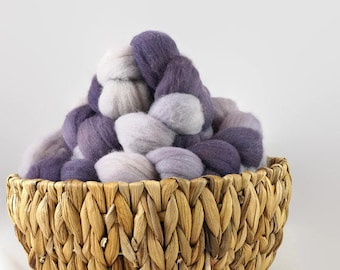 Fiber destash, yarn sale, 300g hand dyed roving, merino roving, hand spinning fiber, felting fiber, handdyed roving - Lilac
