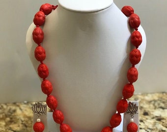 Ceramic bead coral necklace set