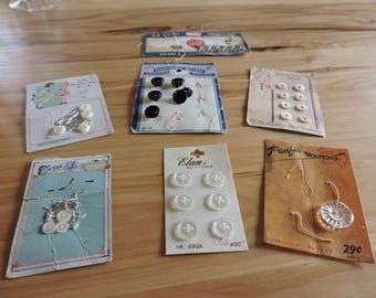 Vintage Sewing Notions, Vintage Buttons and Hooks on Original Cards