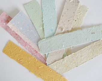 Hand-made Recycled Paper Sample - 30 Paper Strips - Punch Outs - Tags - Labels - Packaging - Embellishments