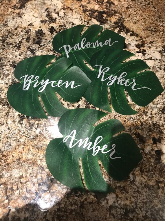 Personalized Faux Monstera Leaves Place cards